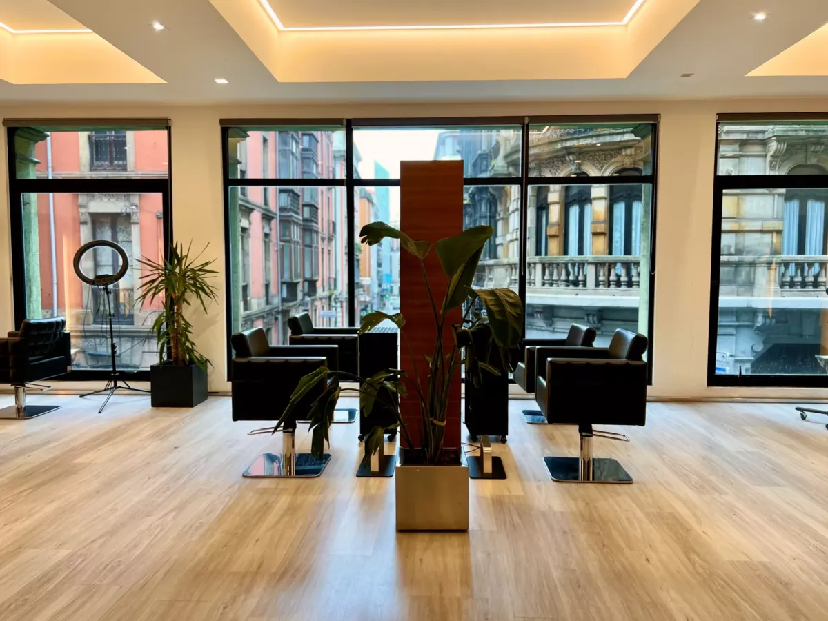 Zona de corte de pelo y peinado con sillones de cuero